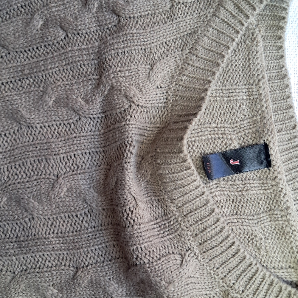 Womens large tan cable knit 2pc crop long sleeve jogger set - Picture 4 of 8